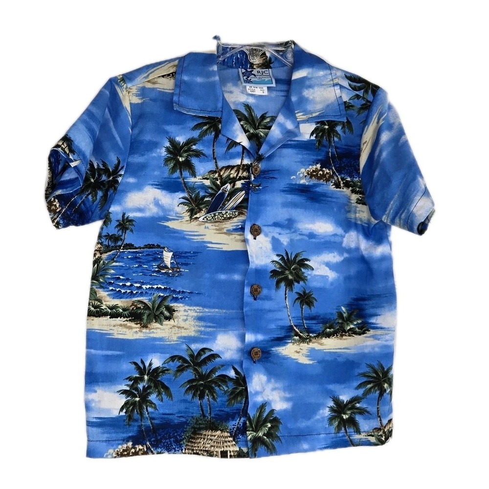 Rjc Sportswear Boys Hawaiian Shirt Cotton Size 5 Blue Made In USA